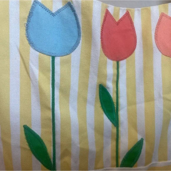 Sylvia Whyte Vintage Yellow & White Striped Dress with Tulips Size 10 - Picture 5 of 5